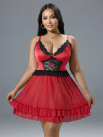 Kusząca Czerwień - Satynowa Koszulka Nocna Plus Size z Koronką