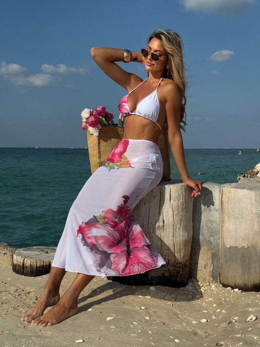 Kwiatowy Zestaw Plażowy „Bella Rosa” – Bikini + Spódnica