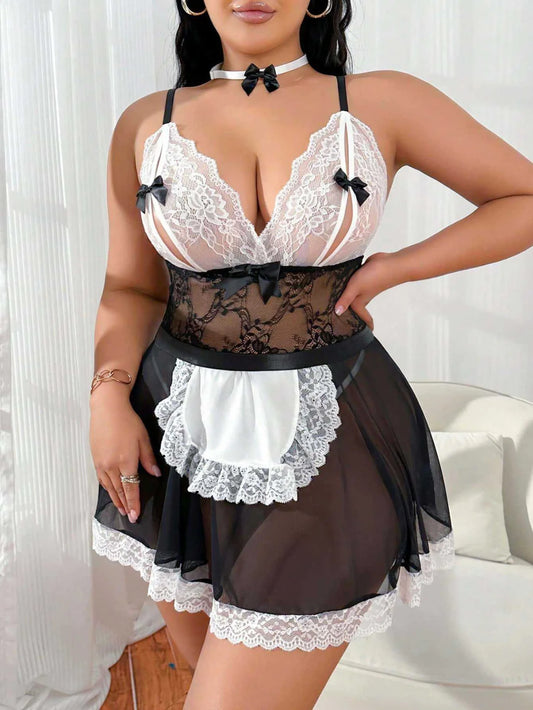 Uwodzicielski Zestaw "Kusząca Pokojówka" Plus Size