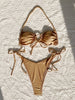 Złoty Błysk – Metaliczny Strój Kąpielowy Bikini z Wiązaniami